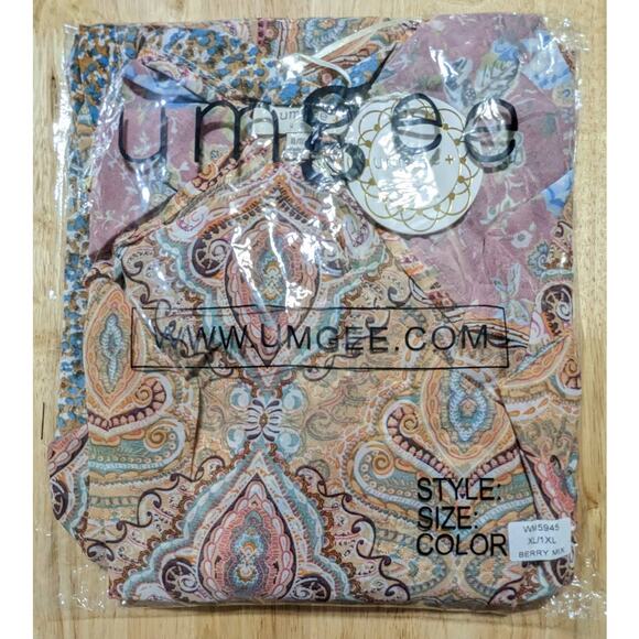 Umgee Sheer Long Paisley Floral Boho Kimono in Berry Mix Plus Size XL/1XL - Picture 7 of 16